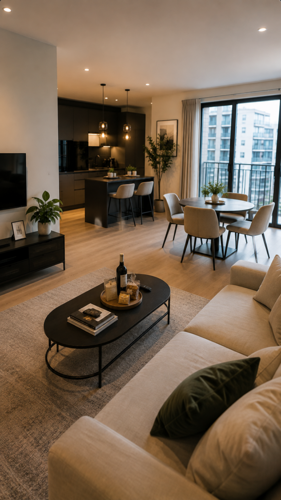 Cozy Modern Living Room and Kitchen