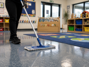 Mopping a Colorful Classroom Floor