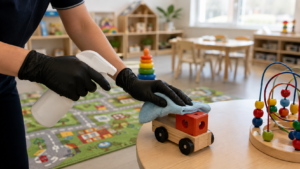 Sanitizing Colorful Toys in a Playroom