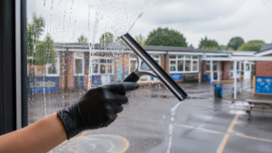 Squeegee Cleaning a School Window