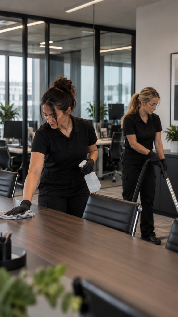 Office Cleaners in a Modern Conference Room